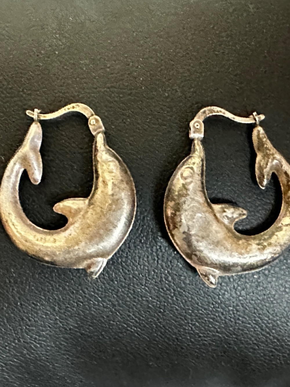 Sterling Silver Dolphin Hoop Earrings Pierced Lightweight Leaping